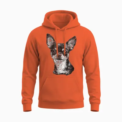 Chihuahua Face Cute Dog Lovers Men Women Black White Unisex Hoodie - Orange