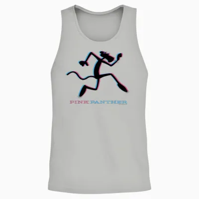 Blue and Pink Silhouette of Pink Panther T-Shirt, Black, S Unisex Tank Top - Ash