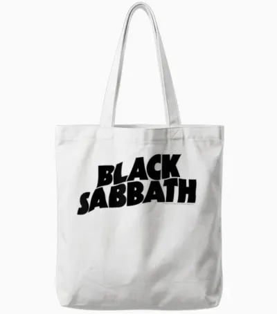 Black Sabbath Iconic Heavy Metal Music Print T-Shirt, Grey, S Tote Bags - White