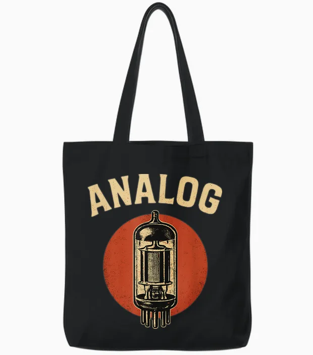 Analog Retro Vacuum Tube Vintage Style Tote Bags in Black