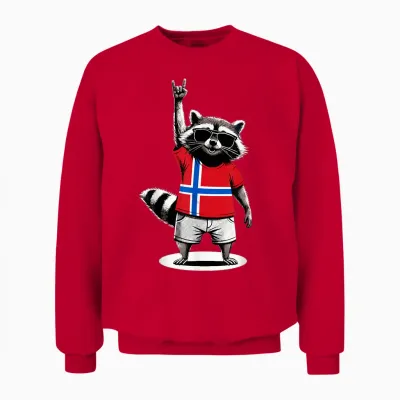Norwegische Flagge Waschbär Lustig Norwegen Unisex Sweatshirt - Red