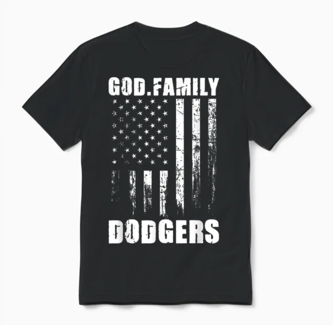 God. Family. Dodgers. Vintage Usa Unisex T-Shirt in Black