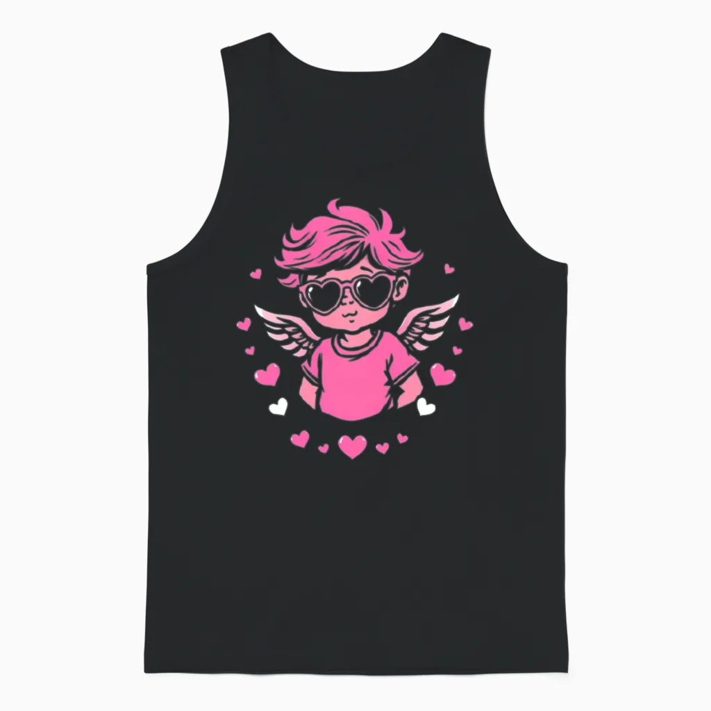 Retro Cupid Unisex Tank Top in Black