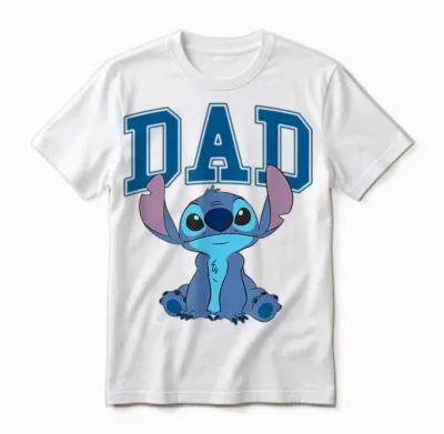 Disney Lilo & Stitch Vintage Dad Cool Stitch Collegiate Logo Unisex T-Shirt - White