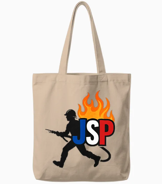 Jsp Silhouette Flame - Young Firefighter in Action T-Shirt, Black, S Tote Bags in Natural