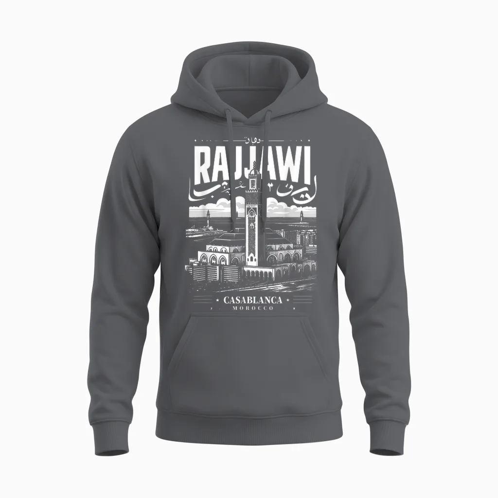 Casablanca Morocco Rajjawi Fusion in Boston T-Shirt, Black, S Unisex Hoodie in Charcoal