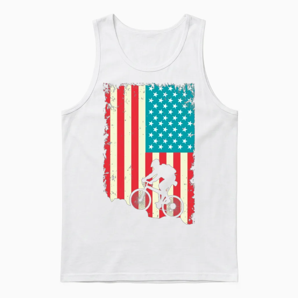 Mountain Biking American Unisex Tank Top in White