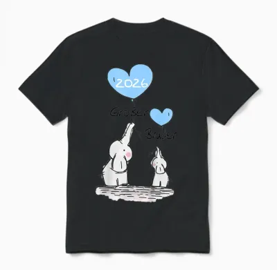 Children's Big Brother 2026 Gift Elephant Announcement Birth T-Shirt, White Unisex T-Shirt - Black