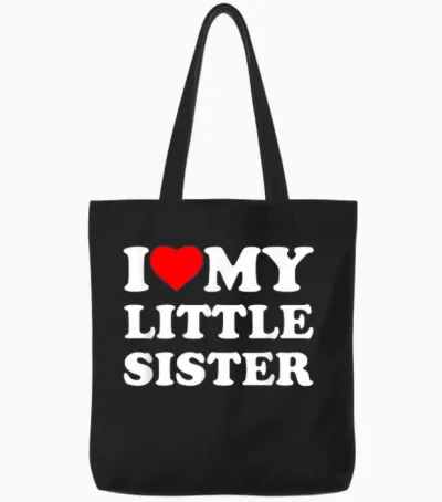 I Love My Little Sister Heart Funny Family Tote Bags - Black