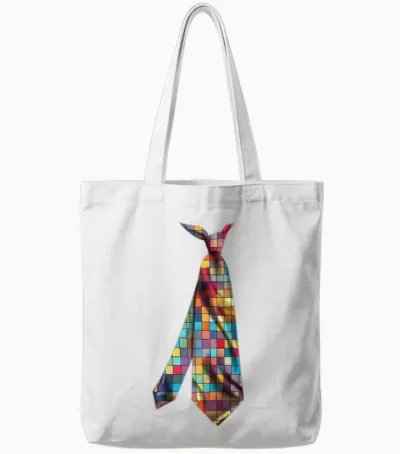 Colorful Printed Necktie T Shirt Design Mosaic Tote Bags - White