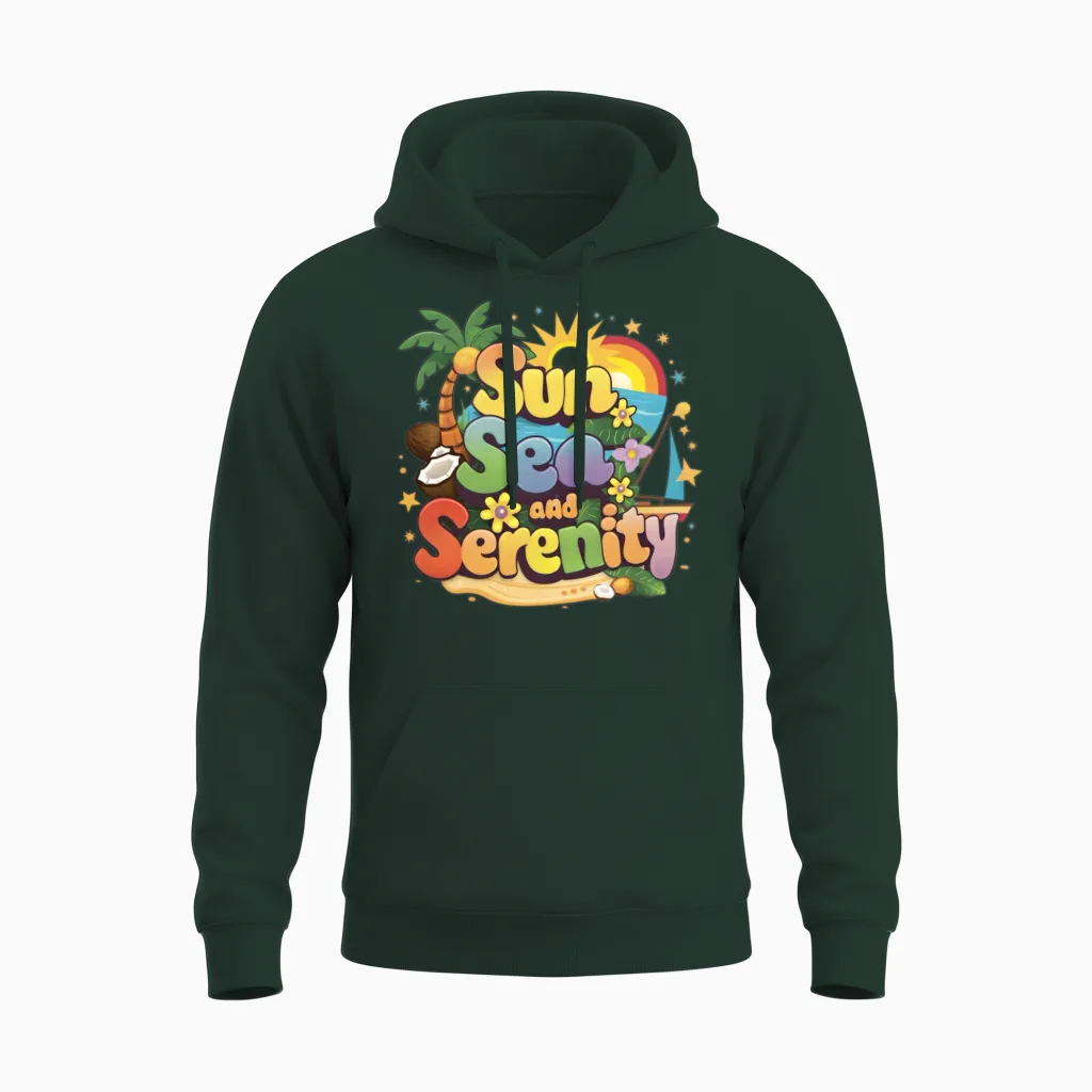Sun Sea and Serenity Unisex Hoodie in Forest