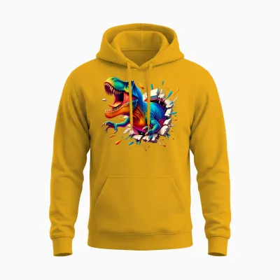 Colourful Dino Cool Tyrannosaurus Rex Dinosaur Unisex Hoodie - Gold