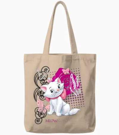Aristocats Marie Meow Butterfly Cat T-Shirt, Black Tote Bags - Natural