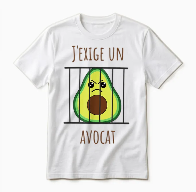 Cute and Furious Avocado - Kawaii Humor T-Shirt, Grey, S Unisex T-Shirt in White