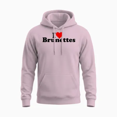 I Love Heart Brunettes Brunette Dark Hair T-Shirt, White Unisex Hoodie - Light Pink