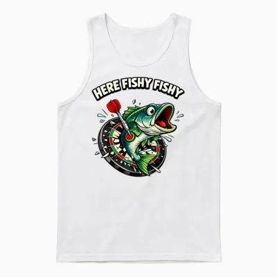 Lustiges Big Fish Motiv Für Dartspieler | Fisch & Bullseye Unisex Tank Top - White