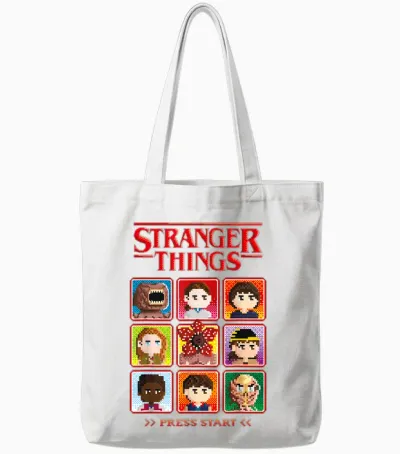 Stranger Things Season 5 Retro Video Game Character Select Tote Bags - White