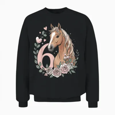 6th Birthday Horse Girl 6 Years Horse Decoration Riding Pony Unisex Sweatshirt - Black