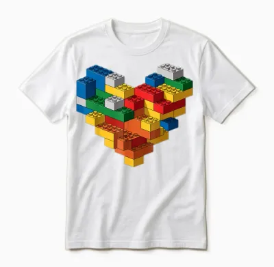 Kids Brick Builder Bricks Heart Building Blocks Unisex T-Shirt - White