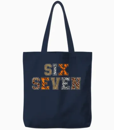 Boys Animal Print Clothes Six Seven Kids Zoo 67 Meme Girls Tote Bags - Navy