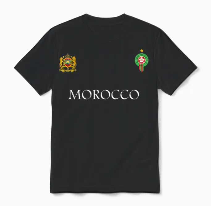 Marokko Flagge Vintage Stil Retro Marokko Fußball Marokko Unisex T-Shirt in Black
