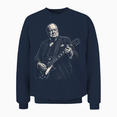 Winston Churchill Jouant De La Guitare électrique à Bascule Humour Unisex Sweatshirt - Navy