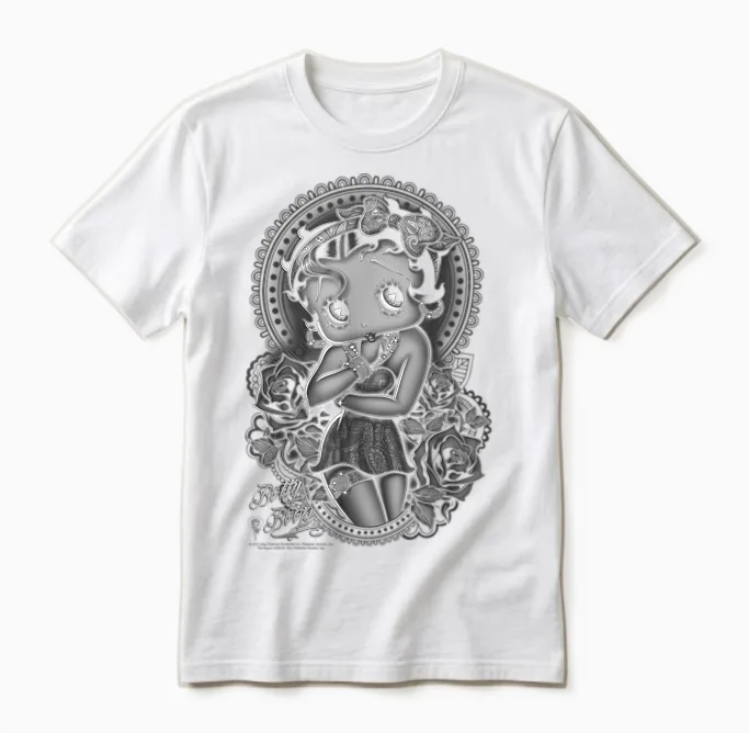 Betty Boop Fashion Roses Floral & Botanical Unisex T-Shirt in White