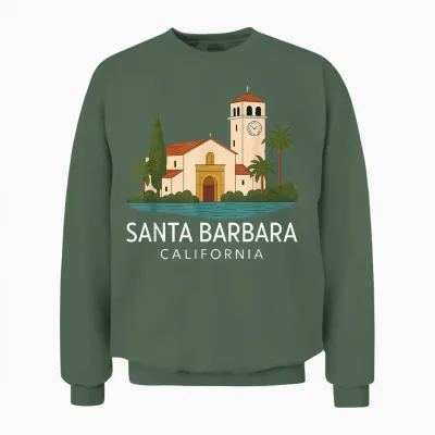Santa Barbara Beach Retro California Surf Isla Vista Mission Unisex Sweatshirt - Military Green