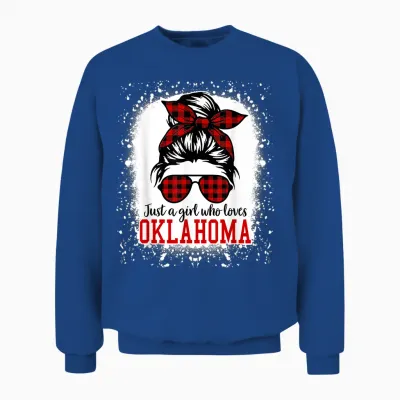 Oklahoma Women Girls Messy Bun Hair, I Love Oklahoma Unisex Sweatshirt - Royal