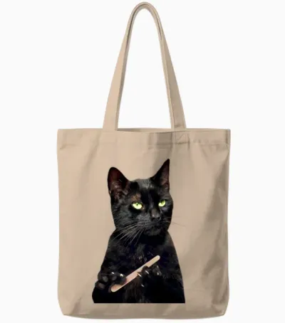 Nonplussed Black Cat Filing Nails Tote Bags - Natural