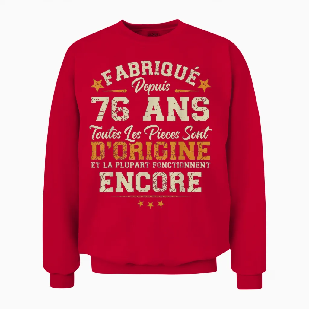 Made 76 Years Ago Birthday Joke Man Humor 1949 Unisex Sweatshirt in Red