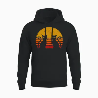 Retro Cat Unisex Hoodie - Black