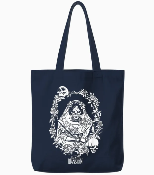 Haunted Mansion Bride Halloween Tote Bags in Navy