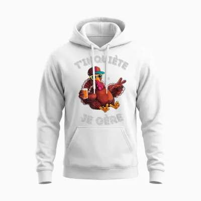 Accessory Turkey Turkey Humour Beer Aperitif T'inquiète Je T-Shirt, Black, S Unisex Hoodie - White