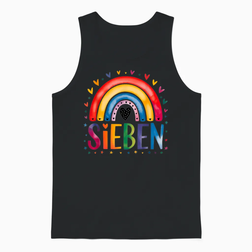 T-Shirt with German Text "ich Bin Schon Sieben - Rainbow 7th Birthday Design for M Unisex Tank Top in Black