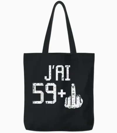 59+ Finger of Honour Birthday Funny 60th Birthday Gift T-Shirt, Black Tote Bags - Black
