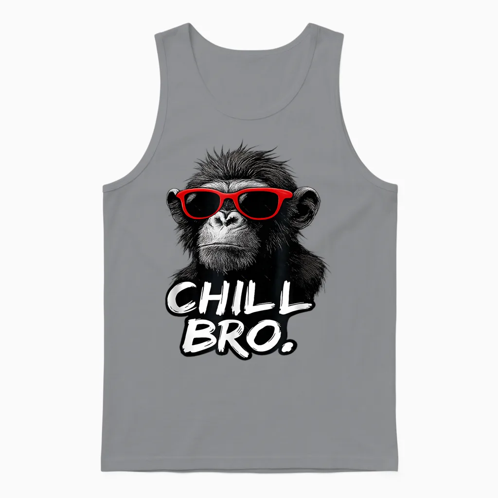 Chill Bro Cool Monkey with Sunglasses Funny Saying Gamer Unisex Tank Top in Sport Grey