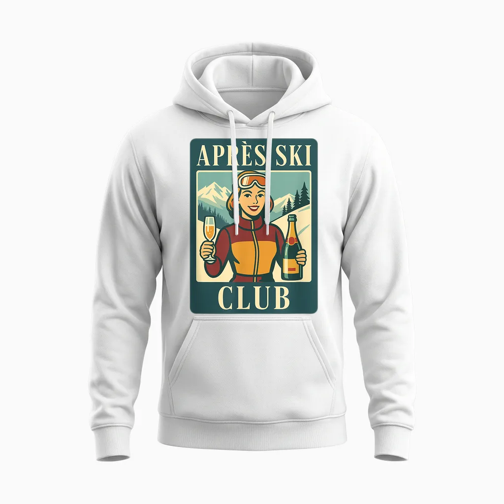 Retro Après Ski Club Ski Holiday Winter Sports Unisex Hoodie in White