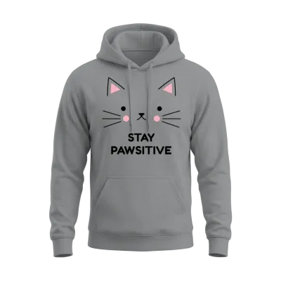 Stay Pawsitive Positive Message Cat Unisex Hoodie - Sport Grey