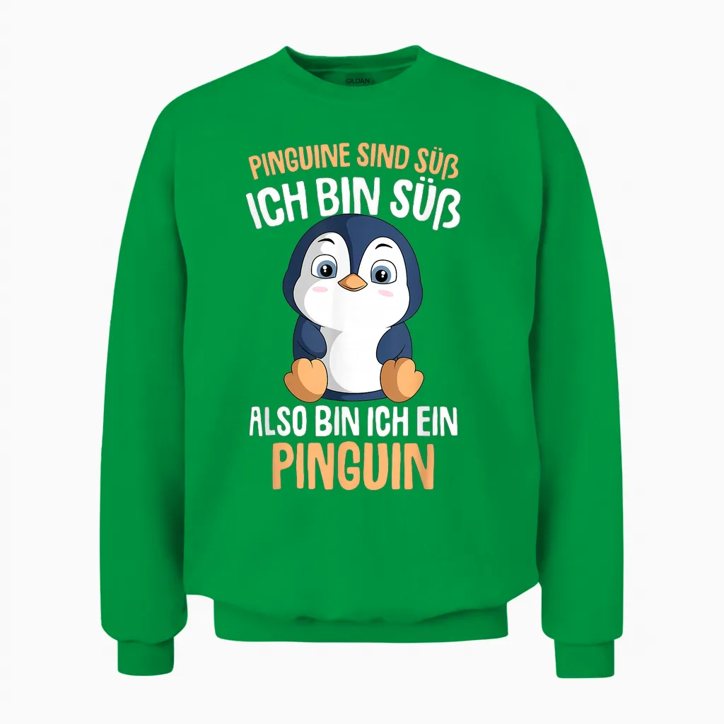 Penguins Are Cute Girls Kids Ladies Penguin T-Shirt, Black Unisex Sweatshirt in Irish Green