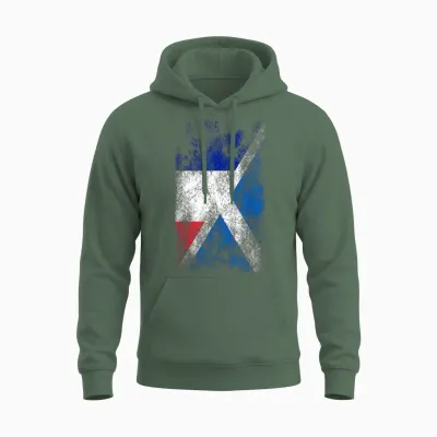 Flags of France and Scotland T-Shirt, Black, S Unisex Hoodie - Military Green