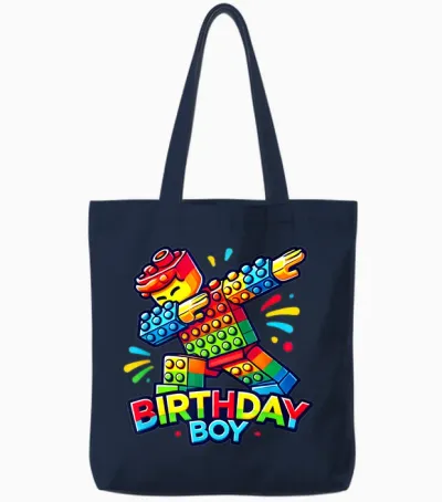 Boys Birthday Bricks Dabbing Master Builder Tote Bags - Navy