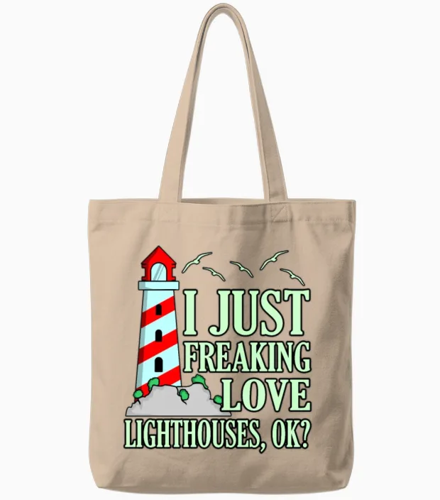 Funny Lighthouse Gift Tote Bags in Natural