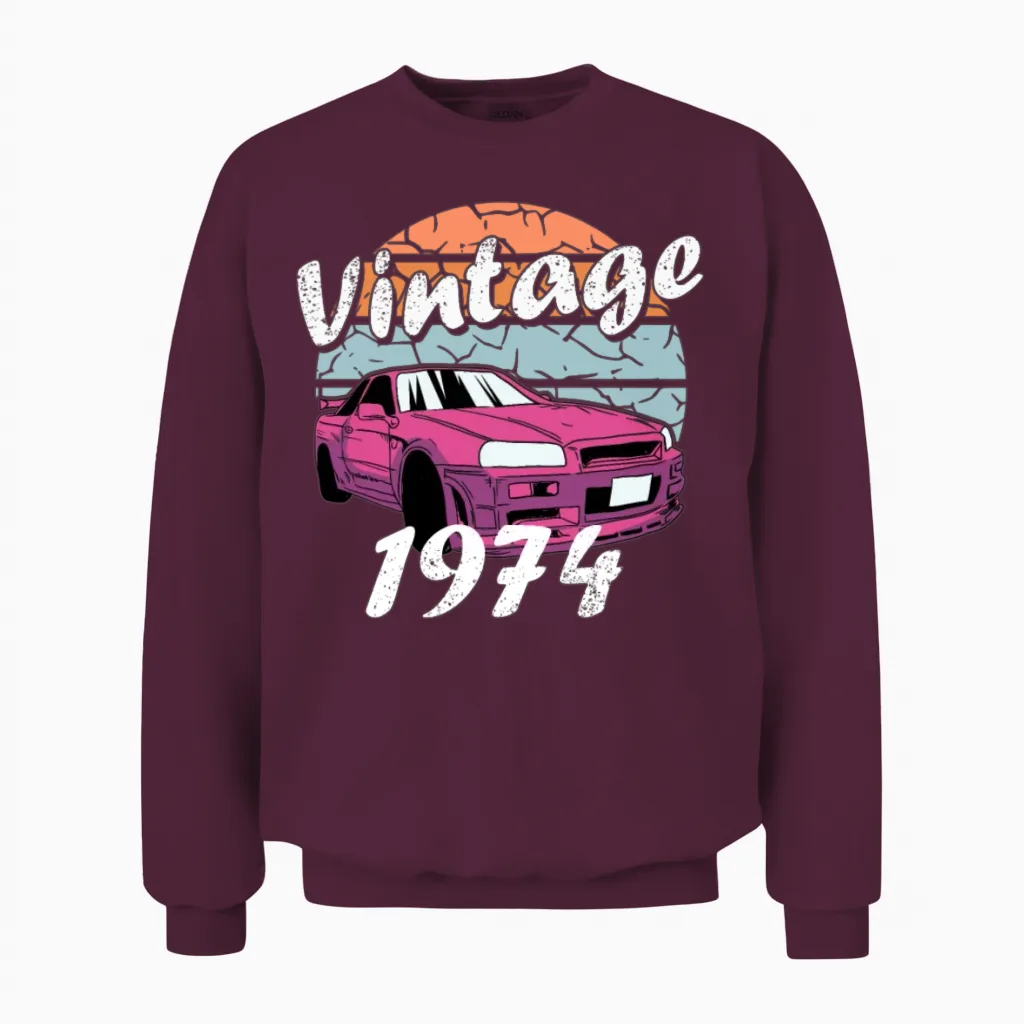 Vintage 1974 Anniversary - Couples & Matching Unisex Sweatshirt in Maroon
