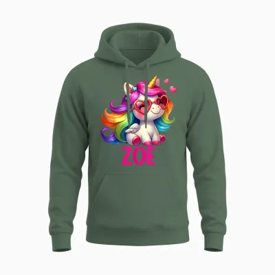 Design Personnalisé Avec Nom De Licorne Zoe Unisex Hoodie - Military Green
