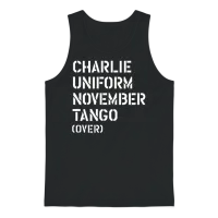 Charlie Uniform November Tango Over Military Unisex Tank Top - Black – 1
