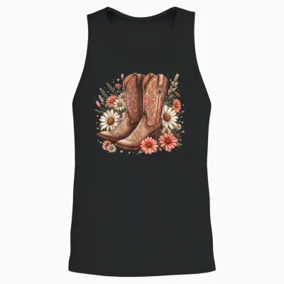 Cowgirl Boots Retro Western Country Concert Pink Boots Girl T-Shirt, Black, S Unisex Tank Top - Black