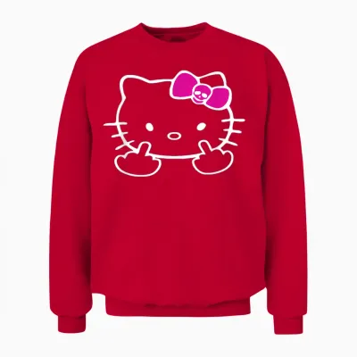 Cat Middle Finger Kitty Mean Naughty Bow Nasty Funny T-Shirt, Black Unisex Sweatshirt - Red