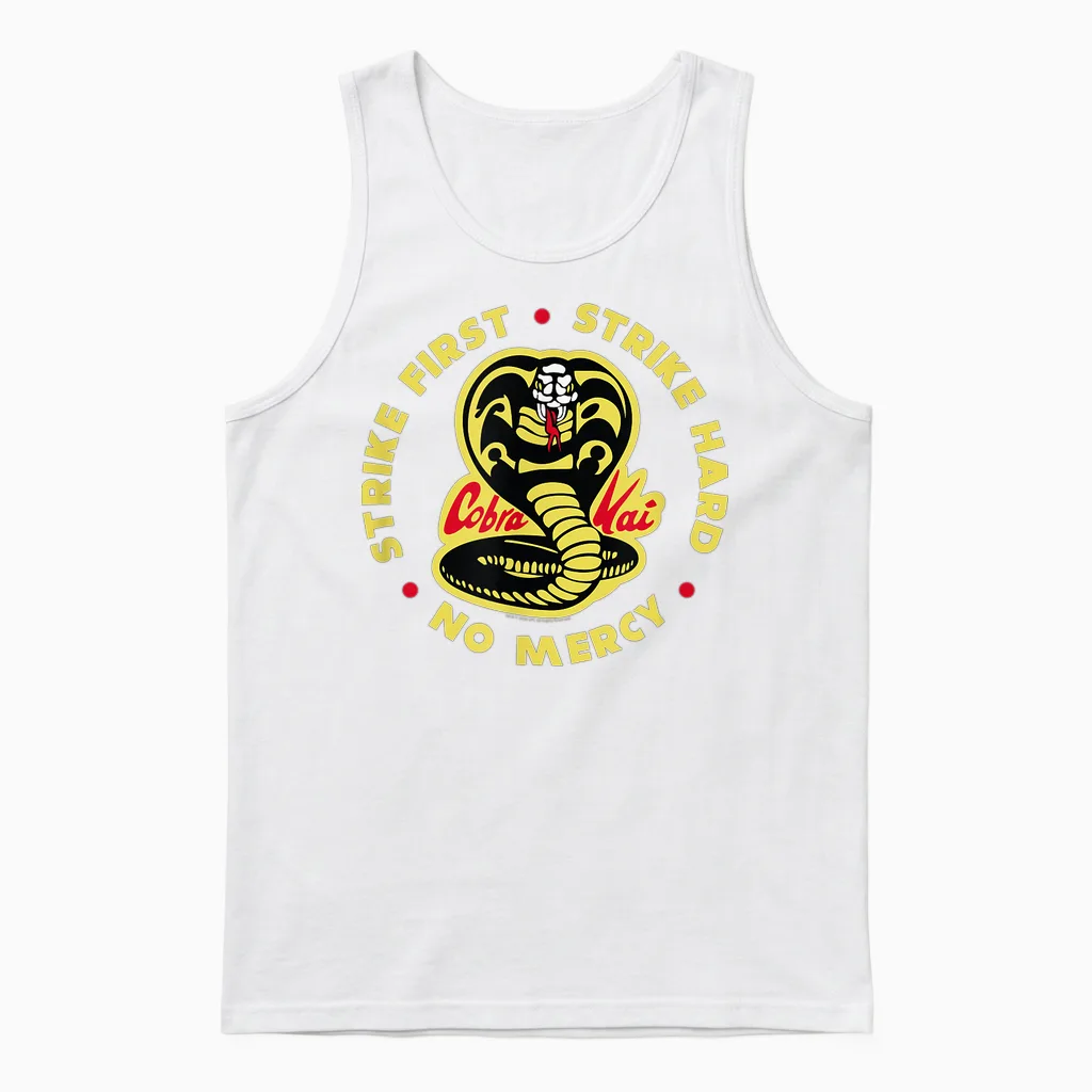 Cobra Kai Hit the First Cobra Logo Unisex Tank Top in White