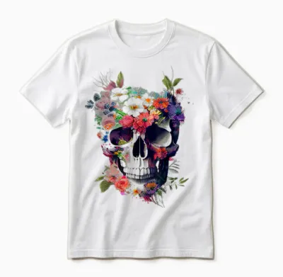 Totenkopf Mit Blumen Unisex T-Shirt - White